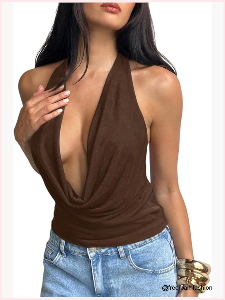 High Stretch Halter Tank Top Rave Club Night Out Crop Top